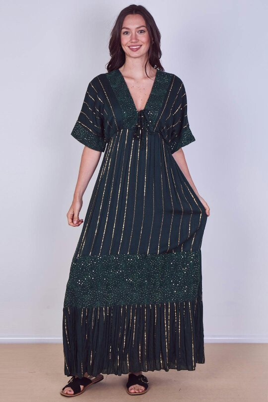 Boho Sequin Swirl Embroidered Maxi Dress