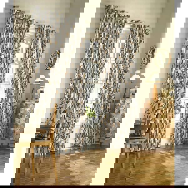 Furn Reno Ringtop Geometric Eyelet Curtains - Charcoal/Gold