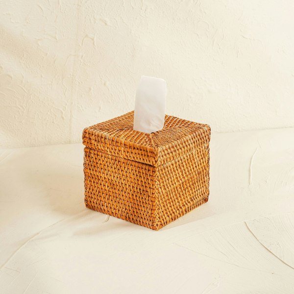 Square Rattan Tissue Cover - Wicker Tissue Boxes - Coastal Villa Homeware