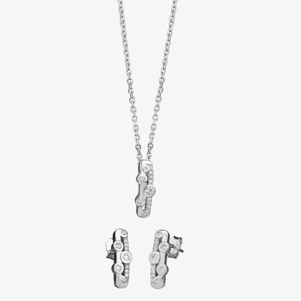 T. H. Baker Silver Cubic Zirconia Twin Row Pendant and Earring Set SET11971