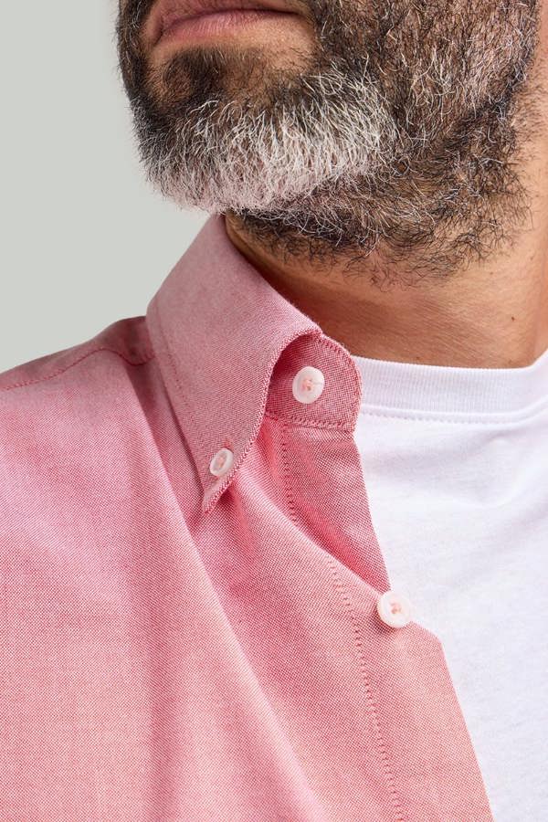 Coral Button-Down Collar Washed Oxford Shirt
