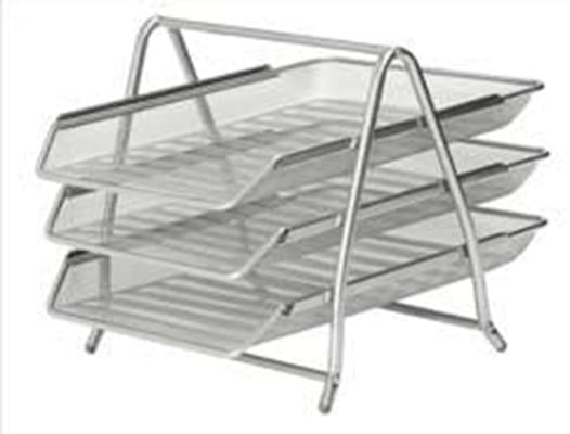 Mesh Letter Tray 3 Tier Scratch Resistant Stackable Front Load Portrait Foolscap Silver
