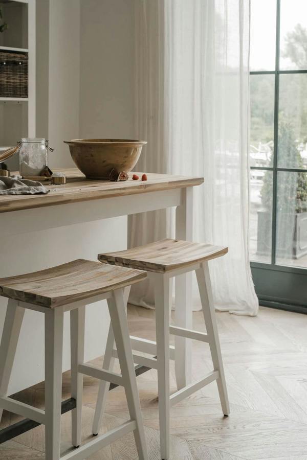 Statement Furniture Florence Wooden Bar Stool with Legs H65cm, Acacia Hardwood Rectangular Seat