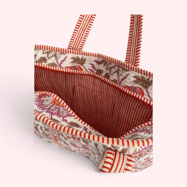Hayley & Co Pink and Orange Floral Quilted Cotton Tote Bag