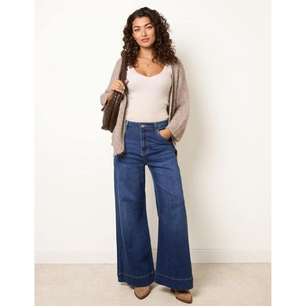 Blue Vanilla High Waisted Wide Leg Turn Up Jeans