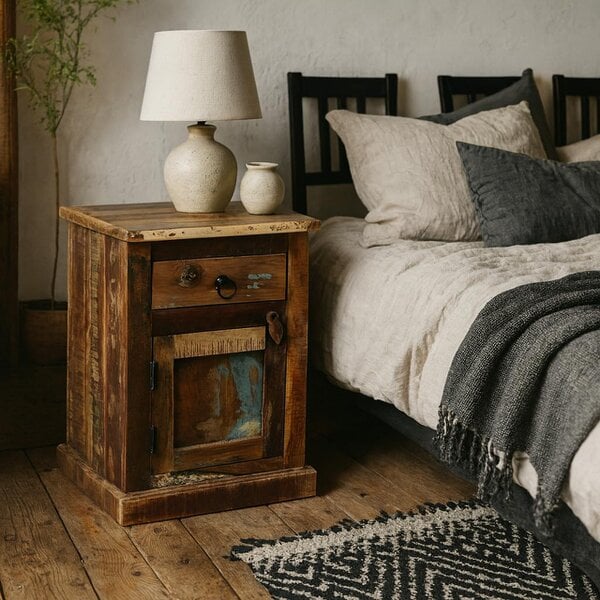 Wyld Haus Seattle Reclaimed Wood Modern Bedside Table 1 Drawer 1 Door