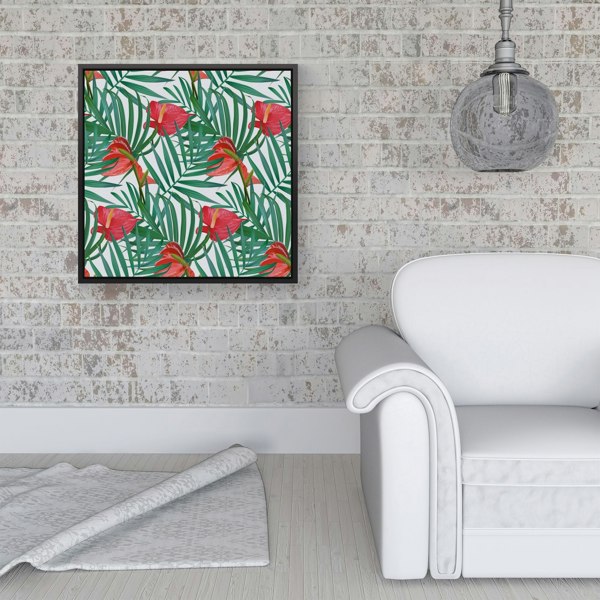 Warren Reed Tropical Flowers And Palm Leaves Framed Canvas