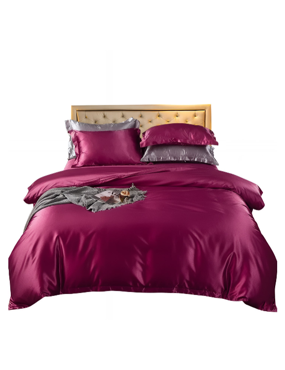 Anycozy Beddings Magenta AU Queen Size 3 Pcs High End Satin Smooth Duvet Cover Set Luxury Polyester Silky Soft Cozy Bedding Set