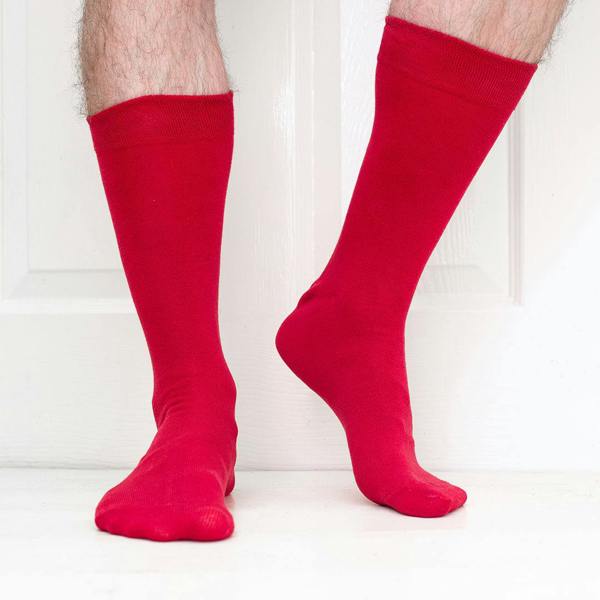 Jemsox 5 Pack - Men’s Luxury Red Plain Colour Organic Cotton Comfort Welt Socks – UK 6-9