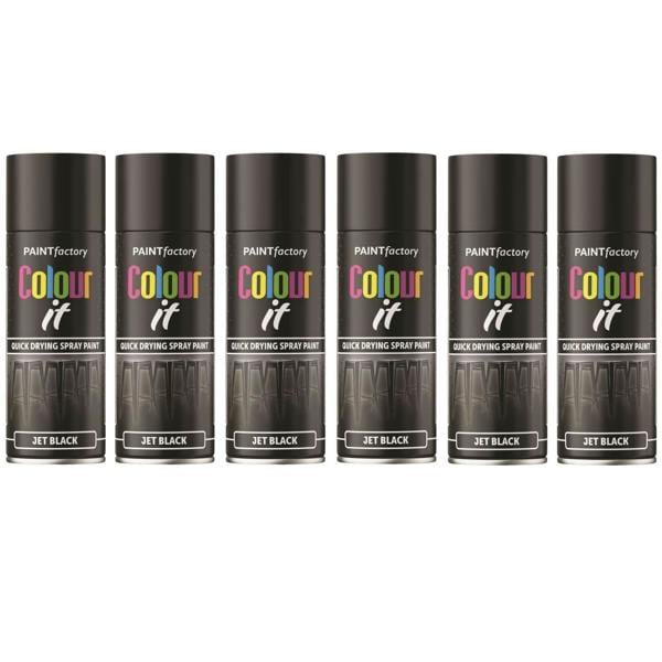 Paint Factory 6X  Jet Black Gloss Spray Paint 400ml