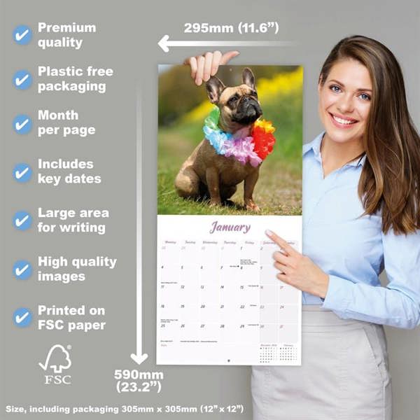 Frenchies Calendar 2027, Wall Calendars, Month To View, Dogs, Gift