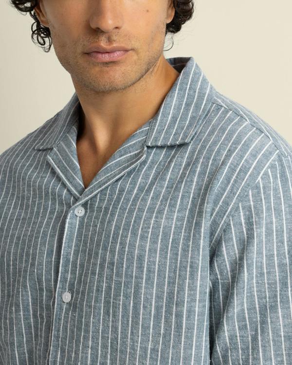 Larsson & Co Kare - Linen Blend Striped Short Sleeve Shirt