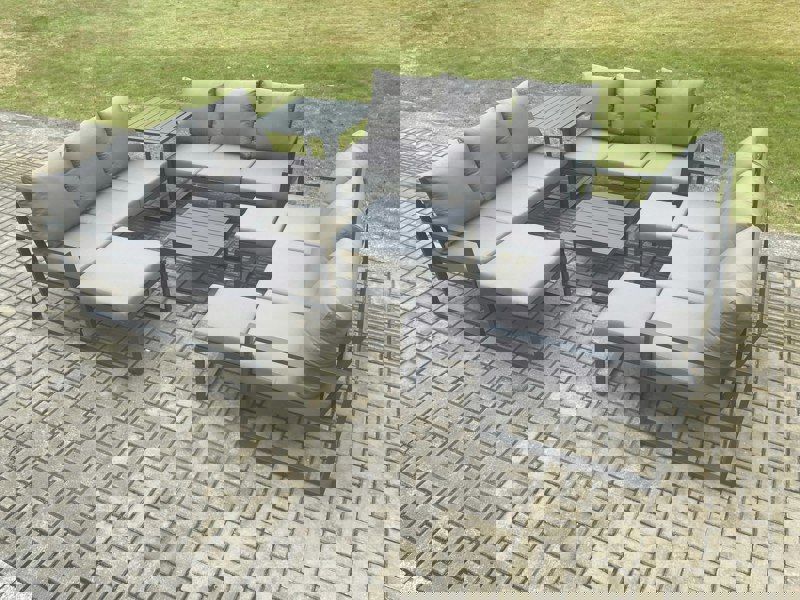 Fimous Aluminium Outdoor Garden Furniture Set Patio Lounge Sofa with Square Coffee Table Side Table 3 Footstools Conservatory Set Dark Grey