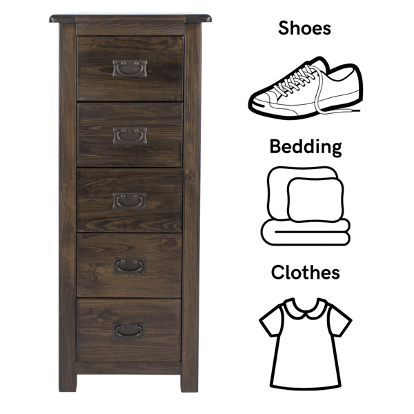 Core Products Boston 5-Drawer Narrow Chest of Drawers