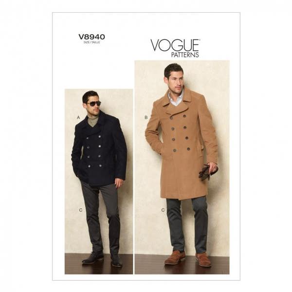 Vogue Sewing Pattern 8940, Coats, Jackets, Trousers for Men, 34-36-38-40 - Advanced