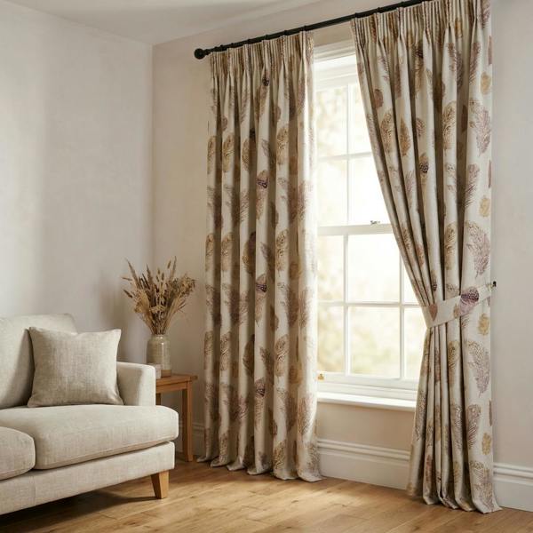Echo made-to-measure curtains in Autumn, styled in a living room