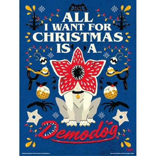 Stranger Things All I Want For Christmas Poster - Blue/Black/White