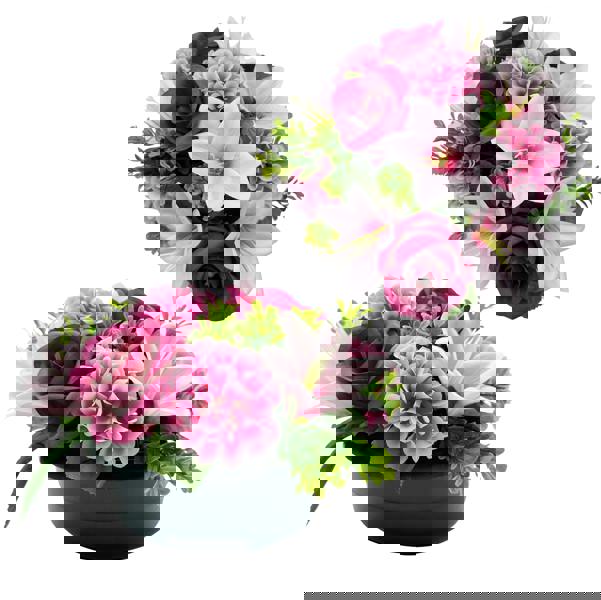 Memorials Direct Premium Artificial Grave Flowers – 24cm Burgundy Rose With Lily & Chrysanthemum | Weighted Pot