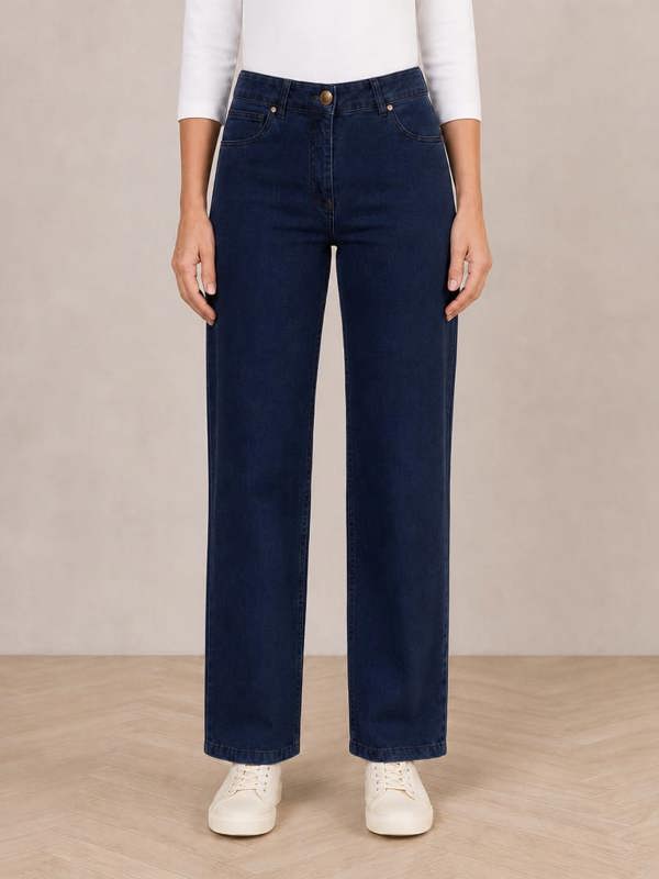PennyPlain 5 Pocket Wide Leg Denim - Denim Wash