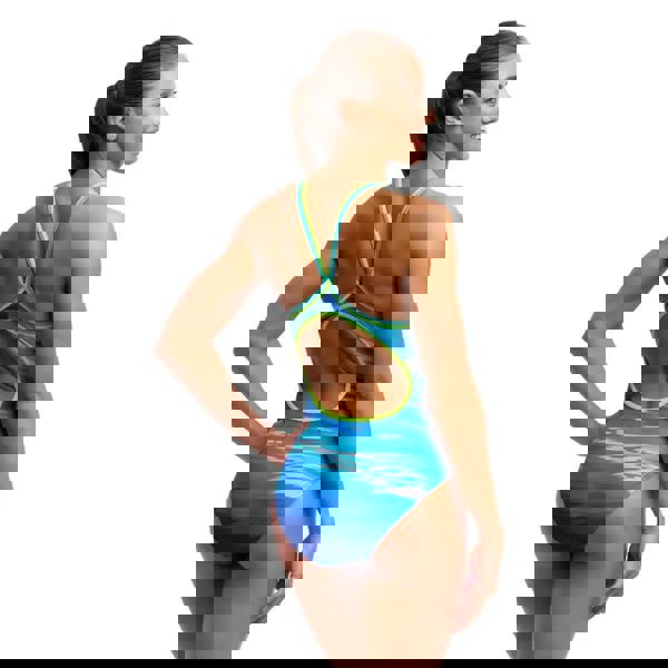 Funkita Sea Breeze Diamond Back swimsuit in blue and green with back cutout