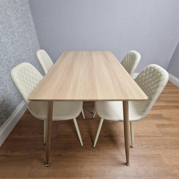 Kosy Koala Modern Wood Effect Dining Table Set With 4 Cream Gem Pattern Chairs Dining Room Furniture
