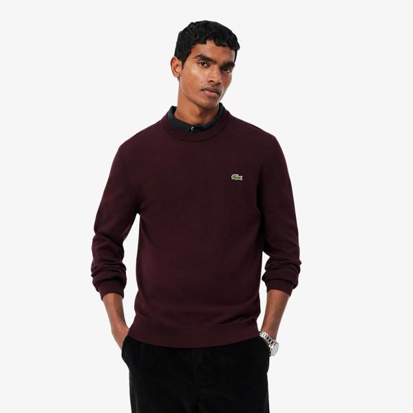 Lacoste Monochrome Crew Neck Cotton Sweatshirt - Burgundy
