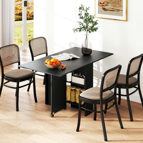 Wyld Haus Kafa Laso Wooden Folding Ex10dable Dining Table With Storage Shelves And Wheels