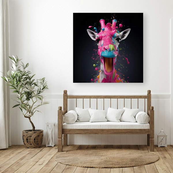 Warren Reed Splash Art Giraffe Face Pink Canvas