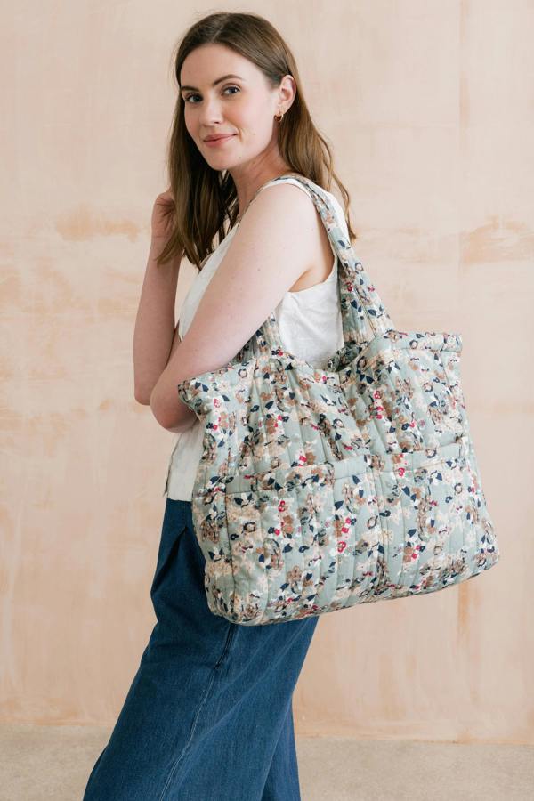 Ditsy Print Quilted Tote Bag Ocean