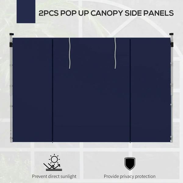Blue pop-up gazebo side panel set on frame with two joined panels
