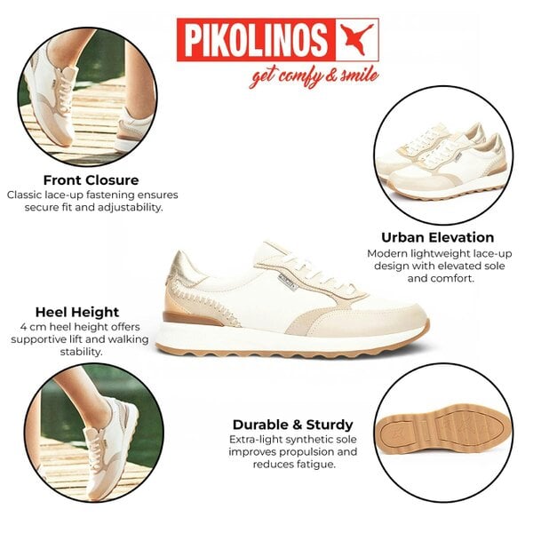 Pikolinos Women's Beige Leather Lace Up Sneaker Trainers Shoes - Arrecife