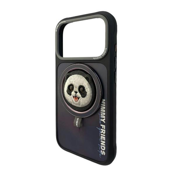 Nimmy Friends Nimmy Big Eye Cute Pet Travel Panda Face Case with Detachable MagSafe Grip for iPhone 17 Pro Max 6.9" Black Grey