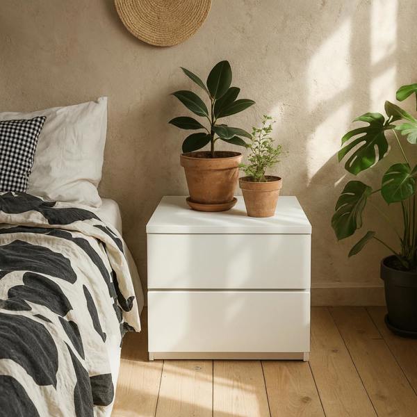 Wyld Haus Rome Matt White Wooden Bedside Table 2 Drawers