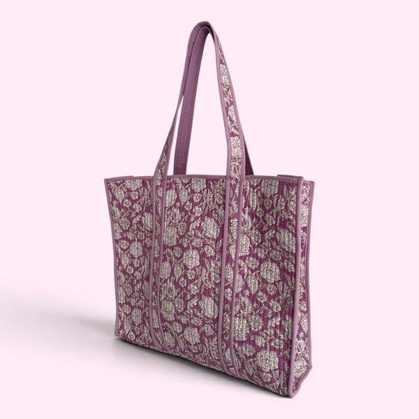 Hayley & Co Lilac Floral Quilted Cotton Tote Bag