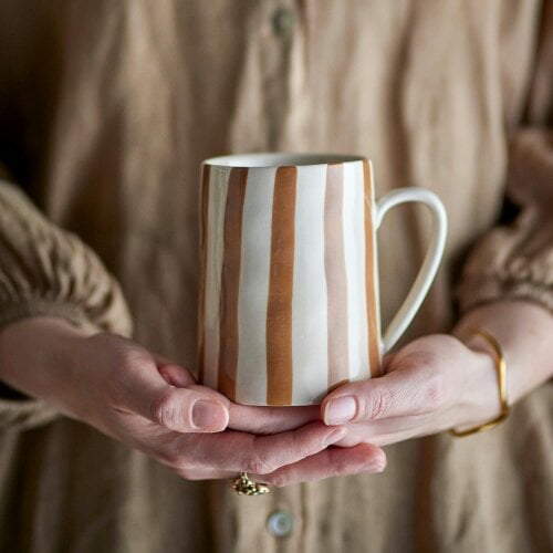 Love Frankie Striped Stoneware Mug in Sienna Brown