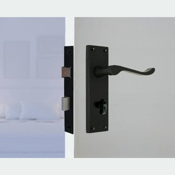 EDH Door Hardware Matt Black Modern Victorian Scroll Bathroom Door Handles and Bath Lock 1 Pair
