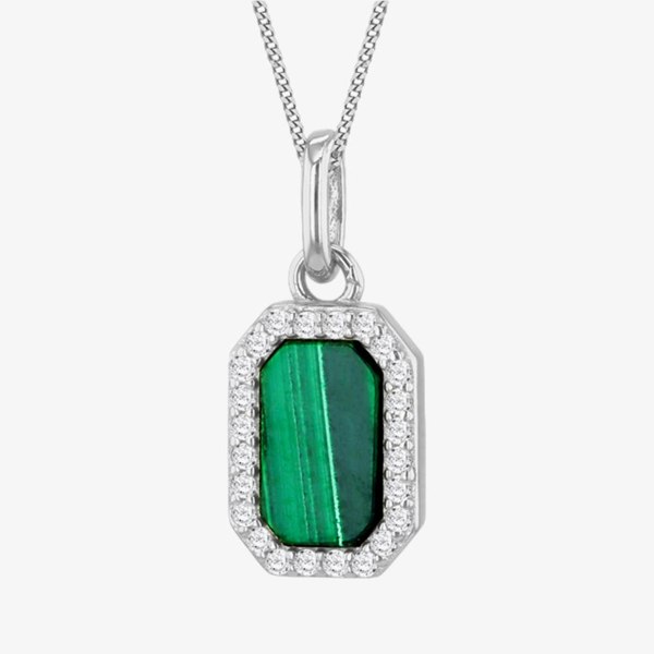 T. H. Baker Silver Green Malachite & Cubic Zirconia Hexagon Necklace 8.61.0050