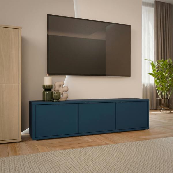 Furniture To Go Alice Springs Wide TV Cabinet with 3 Doors Push-to-Open in Night Blue
