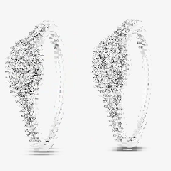 T. H. Baker 9ct White Gold 1.00ct Diamond Split Shouldered Oval Cluster Ring TH012517R