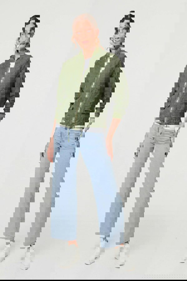 Khaki | Pocket Detail Zip Front Bomber Jacket 
