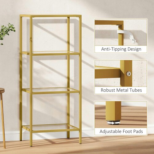 Wyld Haus Nopatti Metal And Glass Gold Tone 4 Tier Vertical Display Shelving Unit