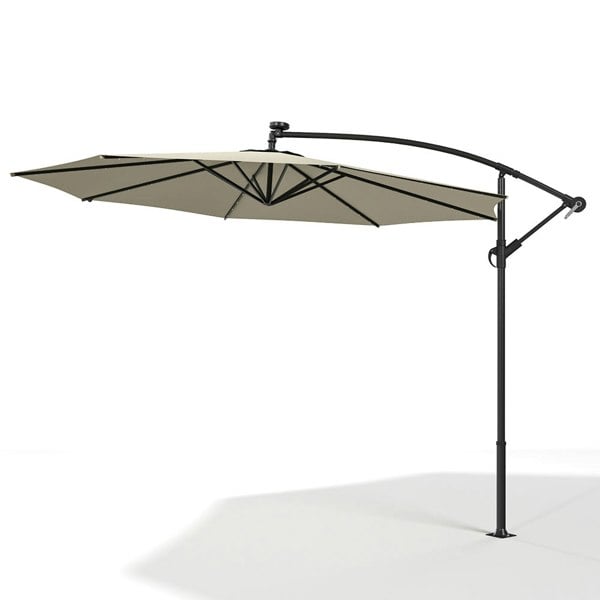 Beige 3m Iron Banana Umbrella Cantilever Garden Parasols with LED Lights Parasols & Rain Umbrellas Living and Home