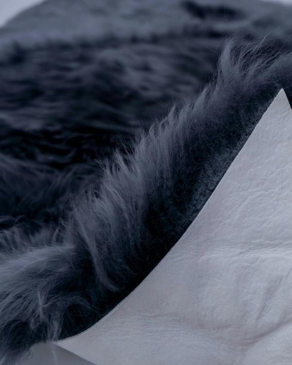 Steel Grey Single Sheepskin rug close up folded