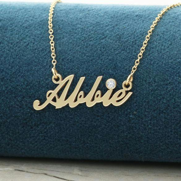 Christopher James of London 9ct Yellow Gold Carrie Style Personalised Name Necklace With Diamond
