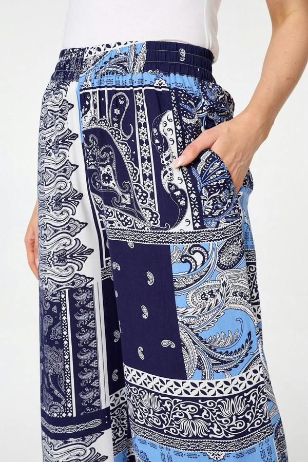 Navy | Patchwork Print Wide Leg Trousers