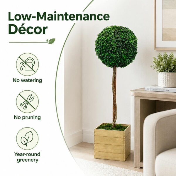 Gardenwize Artificial Bay Ball Topiary Tree in Wooden Planter