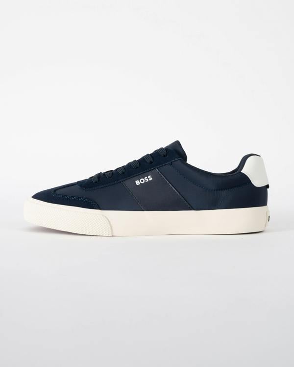 side shot of BOSS Orange Aiden_Tenn_sdnypu Mens Trainers in Dark Blue 401