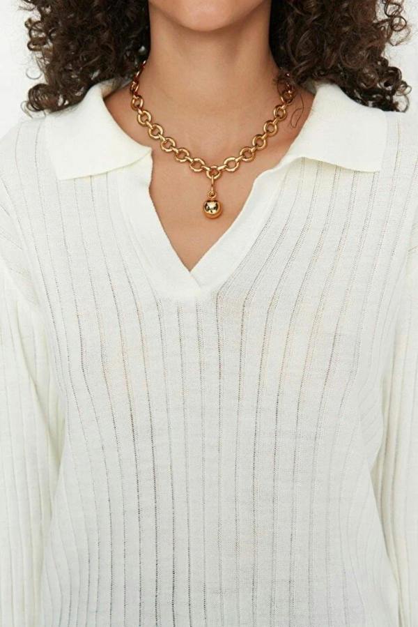 WOVCOR Polo Neck Knit Sweater with Finger Detail