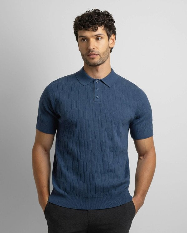 Steel & Jelly Tarvin - Geo Texture Knitted Polo Shirt