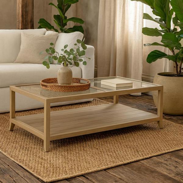 Wyld Haus Portugal Natural Oak and Cane Glass Top Coffee Table